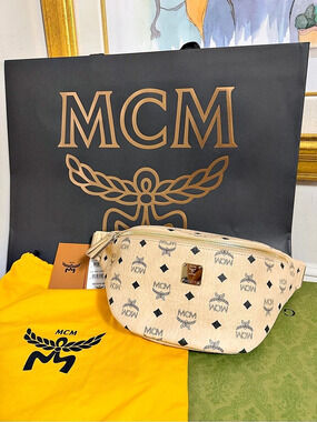 MCM Fursten Belt Bag in Beige & Black NWT